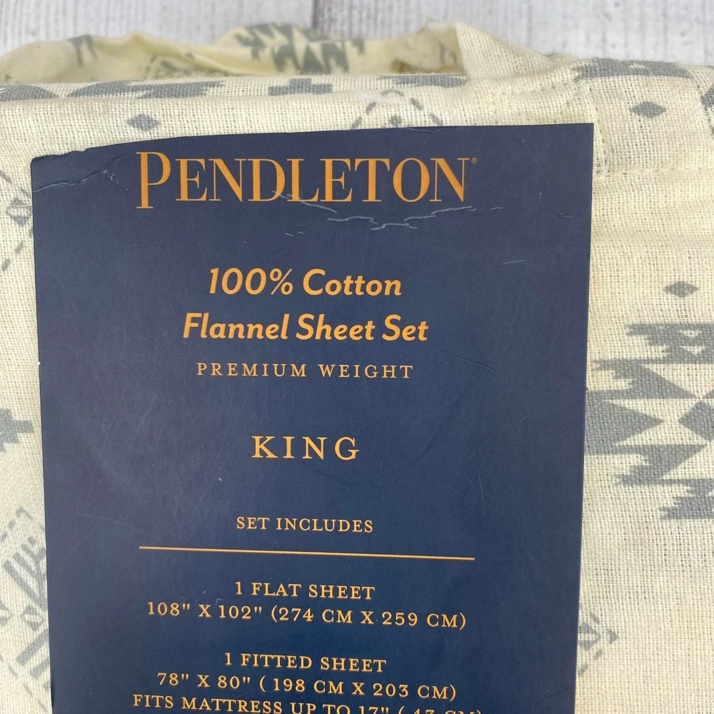 Pendleton Flannel Sheet Set King Ivory Grey Geometric Cotton Cozy Rustic Lodge